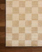 Loloi Chris Loves Julia Calvin Collection CLV-01 Wheat/Ivory 5'-3" x 5'-3" Round Area Rug Checkered Neutral Soft Living Room Bedroom Carpet