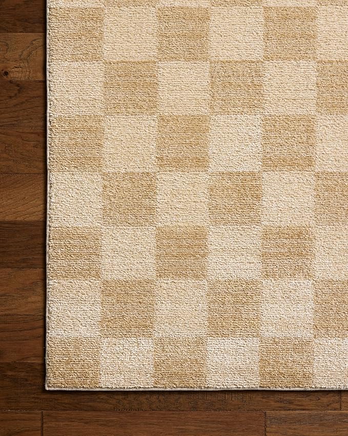 Loloi Chris Loves Julia Calvin Collection CLV-01 Wheat/Ivory 6'-3" x 9'-6" Area Rug Checkered Neutral Soft Living Room Bedroom Carpet