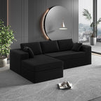 108-inch Boneless Couch for Living Room，Comfy Boneless Sofa with Deep Seats & Chaise Lounge, 3-Seat Modular Sofa Memory Foam Sectional Couches - No Assembly Required(Dark Black)