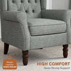 High Back Accent Chair, High Wingback Chair for Living Room, Button-Tufted Upholstered Fabric Armchair with Solid Wood Legs, Comfy Single Sofa Reading Chair for Bedroom, Gray