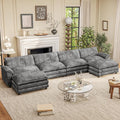 Furniwell Modular Sectional Sofa with Moveable Ottoman, Oversized 3-Seater Couch with Supportive Backrest, Chenille Convertible Sofa Couches for Living Room/Apartment (Grey, U Shaped)
