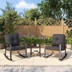 Aoxun 3-Piece Outdoor Rocking Bistro Set, Patio Furniture Set with Coffee Table and Thick Cushions, Wicker Rocking Chairs Set of 2 for Garden, Balcony, Backyard, Poolside (Black)