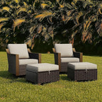 Patio Metal Swivel Chairs with Ottomans Set of 2, Conversation Furniture Set - 360 Degree Glider Rocker Chairs | 2 Wicker Ottomans, Washable Cushions (Beige and Brown Stripe)