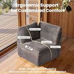 32.7'' Corner Seat for Modular Sectional Sofa, Deep Seat Upholstered Convertible Sleeper Sofas, L/U/V Shaped Plush Corduroy Cloud Couch for Living Room Apartment, Grey