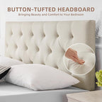 Linen Upholstered Headboard King Size, Modern Diamond Tufting Solid Wood California King Headboard Only, Adjustable Height from 37” to 51” Head Board, Bed Frame or Wall Mount Headboards, Beige