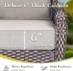 Luxury High Back Outdoor Furniture with 6-inch Extra Thick Cushions, Patio Furniture Set with Swivel Chairs, 4 PCS Wicker Conversation Set for Yard, Deck, Poolside, Brown/Beige