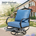 PHI VILLA 4 Piece Patio Furniture with FirePit Table, Metal Outdoor Furniture Set with 3-Seat Wide Deep Seating Bench & 2 x Swivel Sofa Chairs,Outdoor Conversation Set for 5, Peacock Blue