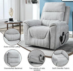 Power Lift Recliner Chair for Elderly People, Dual Motor Lay Flat Recliner with Vibration Massage and Heat, Heavy Duty Motion Mechanism Standing Assistance Reclining Chair, Chenille Fabric Light Gray