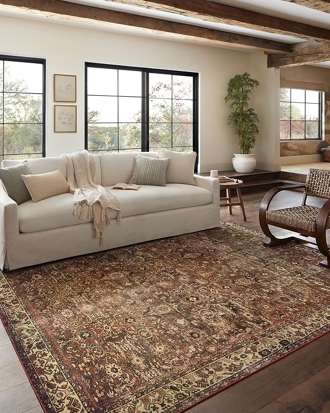 Loloi Magnolia Home by Joanna Gaines Banks Collection BAN-04 Brick/Ivory 2'-0" x 5'-0" .13" Pile Height, Machine Washable, Accent Rug