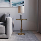 Lavish Home Side Table - Iron Pedestal Table with Antique Gold Finish for Couch, Loveseat, Entryway, or Bed - Vintage Living Room Furniture