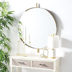 Safavieh Home Collection Orford Brass 30-inch Round Decorative Accent Wall Mirror for Bedroom Living Room Bathroom Entryway