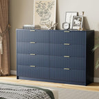 Navy Blue Dresser for Bedroom, Modern Dresser with 8 Drawers and Smooth Slides, Wide Chest of Drawers with Golden Handles for Bedroom, Closet, 15.7" D x 55" W x 37.4" H