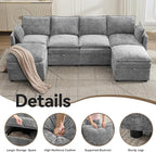 105" Cloud Modular 4 Seater Sofa with 2 Storage Ottoman, Modern Upholstered Sofa Storage Sofa Couch Deep Seat, U Shape Sectional Sofa Chenille Comfy Couch with Armrests for Living Room, Light Grey