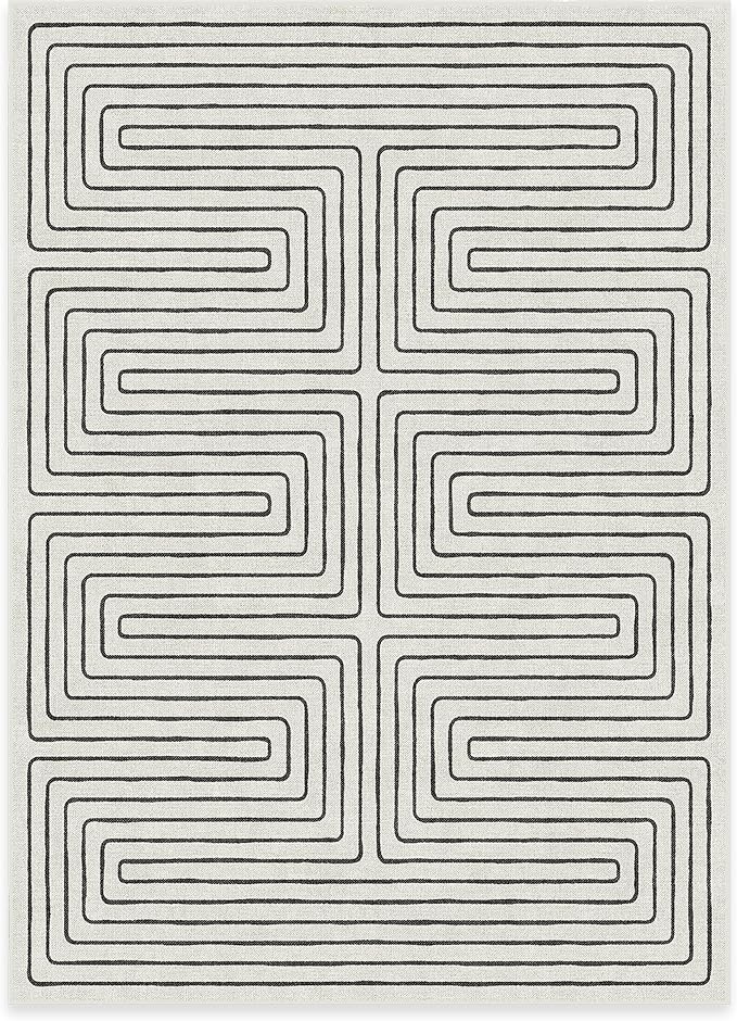 RUGGABLE x Jonathan Adler Machine Washable Modern Area Rug – Labyrinth Black/Ivory 5x7, Stain-Resistant, Non-Slip – Medium Rugs for Living Room, Bedroom, Hallway, Entryway & Office–with Cushioned Pad