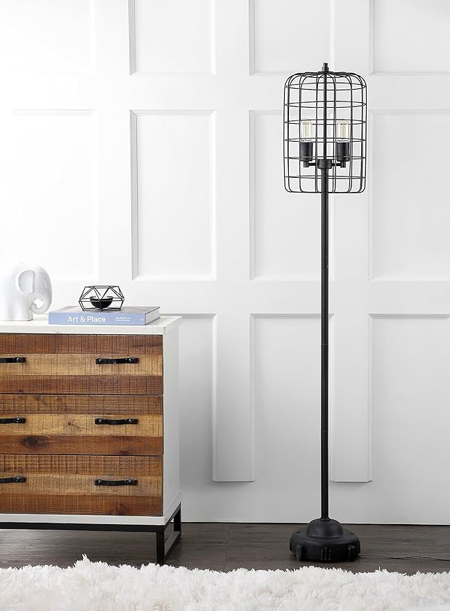 JONATHAN Y JYL4030A Odette 65" Industrial Metal Floor Lamp Industrial,Rustic,Transitional for Bedrooms, Living Room, Office, Reading, Black/Silver