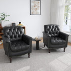 UIXE Faux Leather Accent Chairs Set of 2, Comfy Club Chair Upholstered Armchair for Living Room, Button Tufted Arm Chair Retro Single Sofa Side Reding Seat for Bedroom - Black Blue