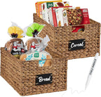 Best Choice Products Pantry Baskets Set of 2 16x12in Water Hyacinth Storage Baskets, Woven Wicker Kitchen Organizers with handles w/Chalkboard Label Chalk Marker - Chestnut