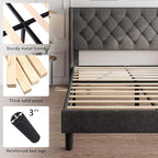 iPormis Full Size Platform Bed Frame with Button Tufted Headboard, Upholstered Bed Frame with Solid Wooden Slats, 8" Underbed Space, No Box Spring Needed, Noise Free, Easy Assembly, Dark Gray