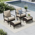 MFSTUDIO 4 Pieces Outdoor Patio Furniture Set, Metal Outdoor Conversation Sofa, Rattan Wicker Patio Sectional Sofa Set with 2 x Fixed Single Sofa, 2 x Ottoman, Beige
