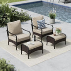 MFSTUDIO 4 Pieces Outdoor Patio Furniture Set, Metal Outdoor Conversation Sofa, Rattan Wicker Patio Sectional Sofa Set with 2 x Fixed Single Sofa, 2 x Ottoman, Beige