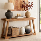 Tribesigns 63-Inch Long Console Table, 2-Tier Solid Wood Sofa Table with Storage, Narrow Behind Couch Accent Furniture for Living Room, Hallway, Entryway
