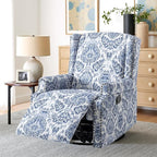 Pia Ricco Swivel Glider Recliner Chairs Set of 2, High Back Rocker Reclining Accent Chair with Smooth Manual Mechanism for Nursery, Comfortable & Quiet Upholstered Armchair Seating-Bule Pattern