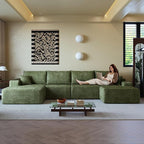 108" Sectional Couches for Living Room Modern Modular Sofa with L-Shape Couchs Upholstered Boneless Couch Deep Seat Sectional Couch with Chaise (Green, Left Facing Chaise+3Seaters+Ottoman)
