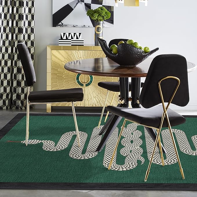 RUGGABLE x Jonathan Adler Machine Washable Modern Area Rug – Venom Emerald 6x9, Stain-Resistant, Non-Slip – Medium Rugs for Living Room, Bedroom, Hallway, Entryway & Office–with Cushioned Pad