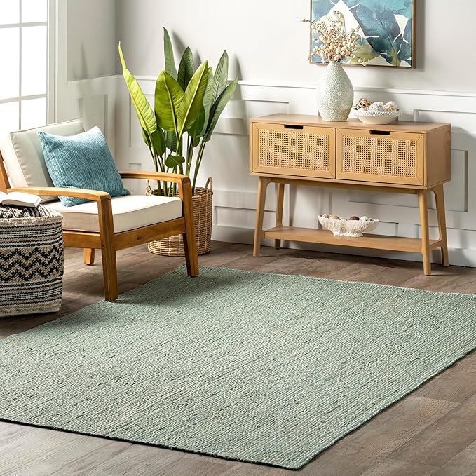 nuLOOM 3x5 Rigo Jute Hand Woven Area Rug, Green, Solid Farmhouse Design, Natural Fiber, for Bedroom, Living Room, Dining Room, Hallway, Office, Kitchen, Entryway