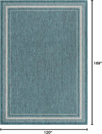 Unique Loom Outdoor Border Collection Area Rug - Soft Border (10'x 14' 1" Rectangle, Teal/ Ivory)