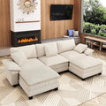 123-Inch U Shaped Sectional Sofa with Cloud Cushions, Deep Seat Modular Couch Set w/ 5 Seats & 2 Ottomans, Removable Arms, Plush Corduroy Upholstery for Living Room, Apartment - Beige