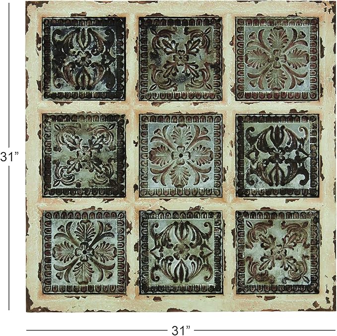 Deco 79 Metal Scroll Home Wall Decor Wall Sculpture with Embossed Details, Wall Art 31" x 2" x 31", White