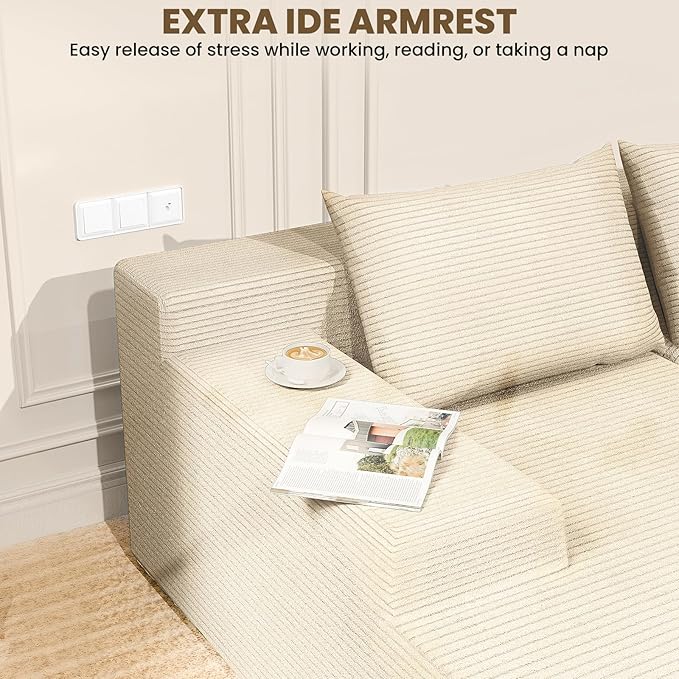 LEVELEVE 107" Cloud Sectional Couch with Deep Seat，Modern Modular Sofa with L-Shape Chaise，No Assembly Required, Upholstered Couches for Living Room Bedroom(Beige,Left Facing Chaise)