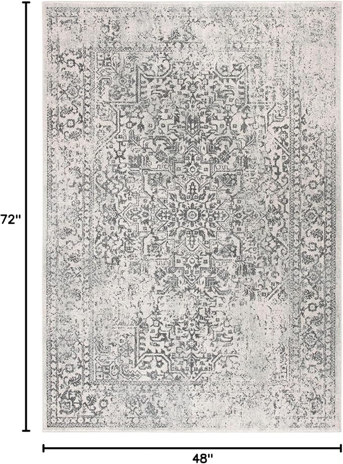 SAFAVIEH Evoke Collection 4' x 6' Ivory/Grey EVK256F Oriental Distressed Non-Shedding Living Room Bedroom Accent Rug