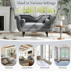 Christopher Knight Home Aurora Velvet Chaise Lounge Indoor with 2 Bolster Pillows, Upholstery Entryway Bench with Nailhead Trim & Curved Arms, End of Bed Bench Ottoman and Wooden Legs, Grey
