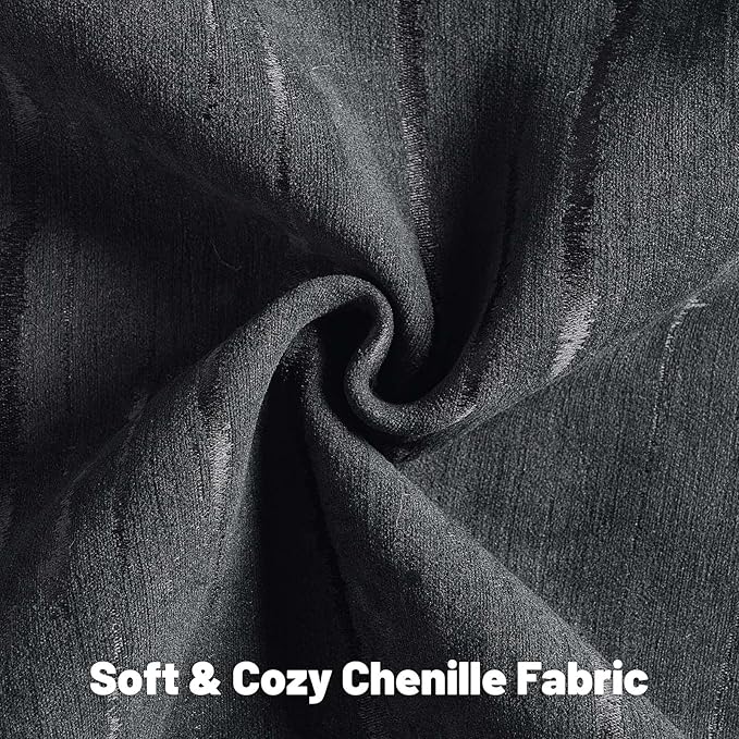 FUTEI Black Chenille Decorative Throw Pillow Covers 16x16 Inch Set of 2,Soft Embossed Striped Textured Cushion Case,Modern Home Decor for Couch Bed Living Room