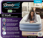 Beautyrest Hi-Loft Twin Size Air Mattress with Vertical Beam Construction, Edge Support, External Pump and Puncture Resistant Vinyl for Guests and Camping