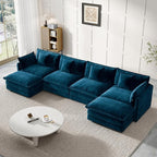 Modular Sectional Sofa, 146.5 Inch U-Shaped Cloud Sofa with Deep Seat Chenille Sofa with Cushions, Four Seater Sectional Sofa for Living Room Apartment,Blue