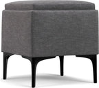 SIMPLIHOME Natasha 18 inch Wide Mid Century Square Mid Century Storage Ottoman with Tray in Slate Grey Polyester Linen, Assembled, For the Living Room, Entryway and Family Room
