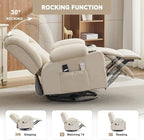 Power Swivel Rocker Recliner Chair with Heat and Massage, USB and Type-C Charging Port, Electric Glider Rocking Chairs, Oversized Recliner Chairs for Adults(Fabric, Beige)