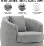 Swivel Accent Chair, Modern Upholstered Boucle Barrel Arm Chairs with Pillow for Living Room, 360 Degree Round Swivel Sherpa Armchair with Round Base for Bedroom Club (1, Grey)