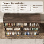 54'' Wide 7 Drawers Dresser for Bedroom,Modern Fluted Vertical Chest with Rounded Corners,Fluted Dresser for Living Room,Hallway, Walnut
