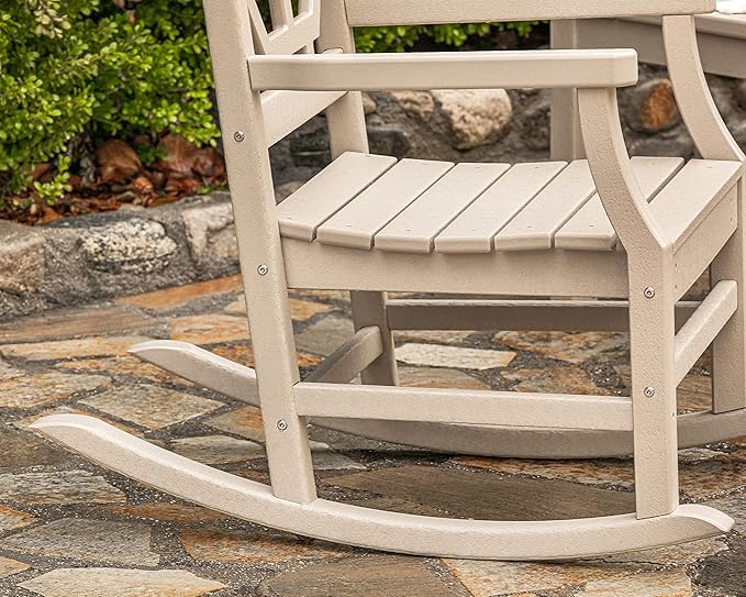 Martha Stewart by POLYWOOD Chinoiserie 3-Piece Outdoor Rocking Chair Set with Patio Side Table, Black, HDPE All-Weather Furniture, Classic Porch Rockers for Deck, Garden & Backyard, Made in The USA