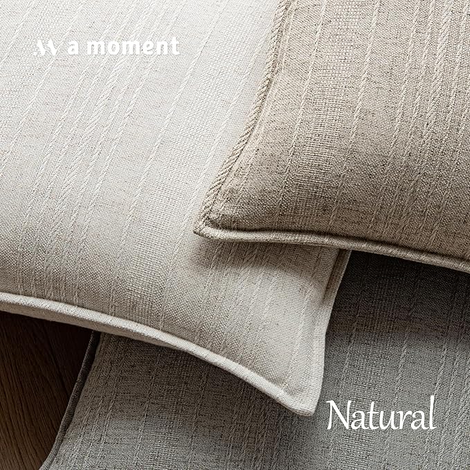 a moment Linen Pillow Covers Set of 2,Boho Farmhouse Throw Pillowcases Neutral Textured Decorative Covers for Couch Sofa Bed, Soft Linen Blend Accent Case Cushion Christmas Home Decor 18"x18"Ivory