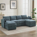 105" Cloud Modular 4 Seater Sofa with 2 Storage Ottoman, Modern Upholstered Sofa Storage Sofa Couch Deep Seat, U Shape Sectional Sofa Chenille Comfy Couch with Armrests for Living Room, Blue