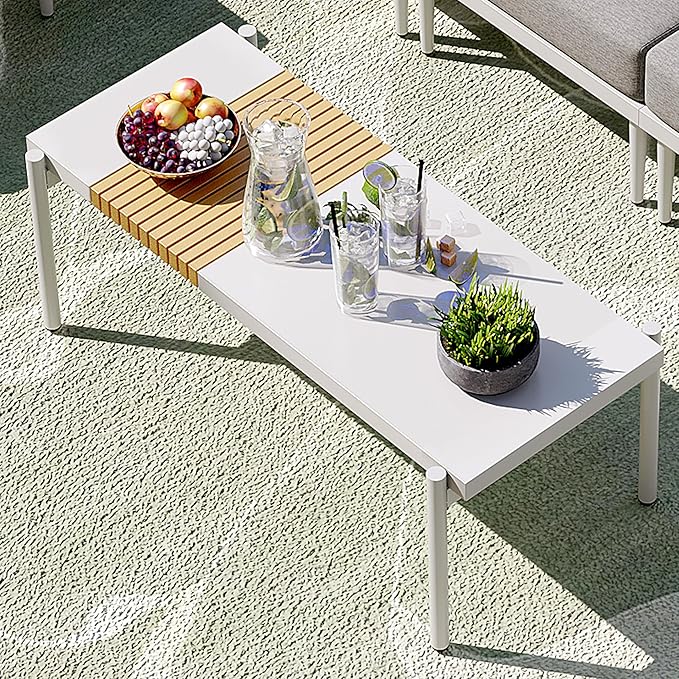 Sundale Outdoor 3 Pieces Patio Furniture Set, Metal Outdoor Sectional Sofa with 6 Inch Olefin Cushion and Coffee Table, All-Weather Modern Outdoor Conversation Sets (Wihte Frame)