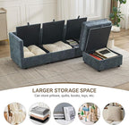 80" Cloud Modular 3 Seater Sofa with Storage Ottoman, Modern Upholstered Storage Sofa Couch Deep Seat, L Shape Sectional Sofa Chenille Comfy Couch with Armrests for Living Room, Small Space, Blue