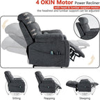 4 OKIN Motor Power Lay Flat Lift Recliner Chair for Elderly Adults Oversized Recliners with Massage Heat, Adjustable Head-Back-Lumbar-Leg-Support, Extended Footrest, 2 Cup Holders
