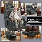 Power Lift Recliner for Seniors: 9988 High Density Foam Lift Chair With Heat and Massage, Reclining To 180, 2 Pockets Cup Holders, 2 Remote Controls, Dual OKIN Motors - Breathable Leather Gray