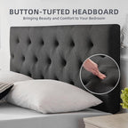 Linen Upholstered Headboard Full Size, Modern Diamond Tufting Solid Wood Full XL Headboard Only, Adjustable Height from 37” to 51” Head Board, Bed Frame or Wall Mount Headboards, Dark Grey